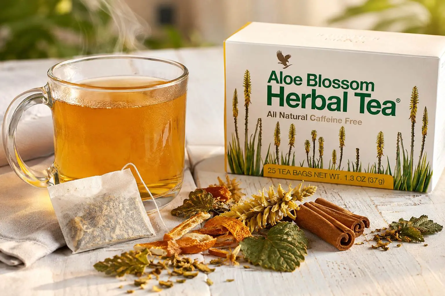 Aloe Blossom Herbal Tea s hrnčekom čaju, korením a bylinami