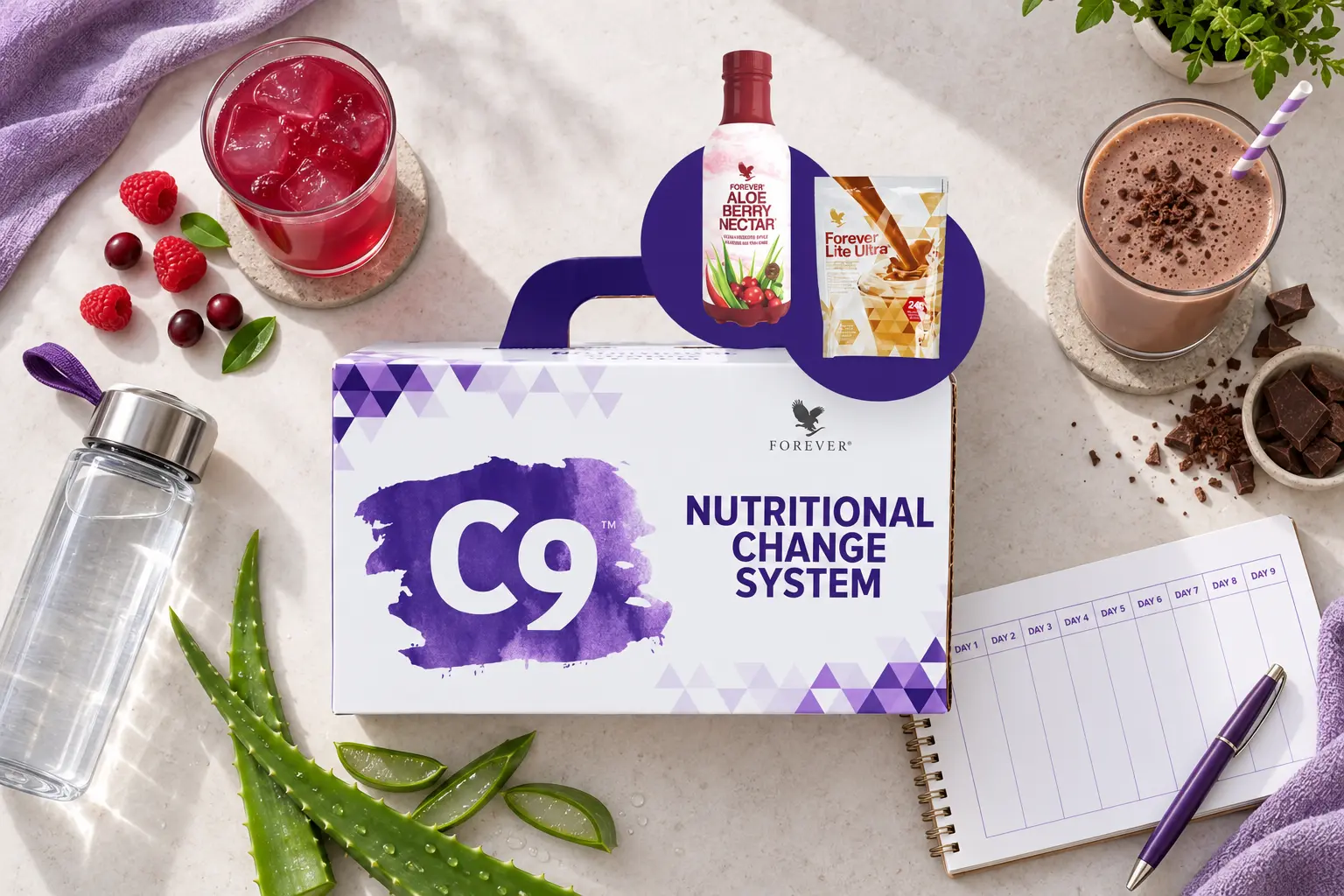 Clean 9 Berry Chocolate v produktovej scéne a scéne z bežného života