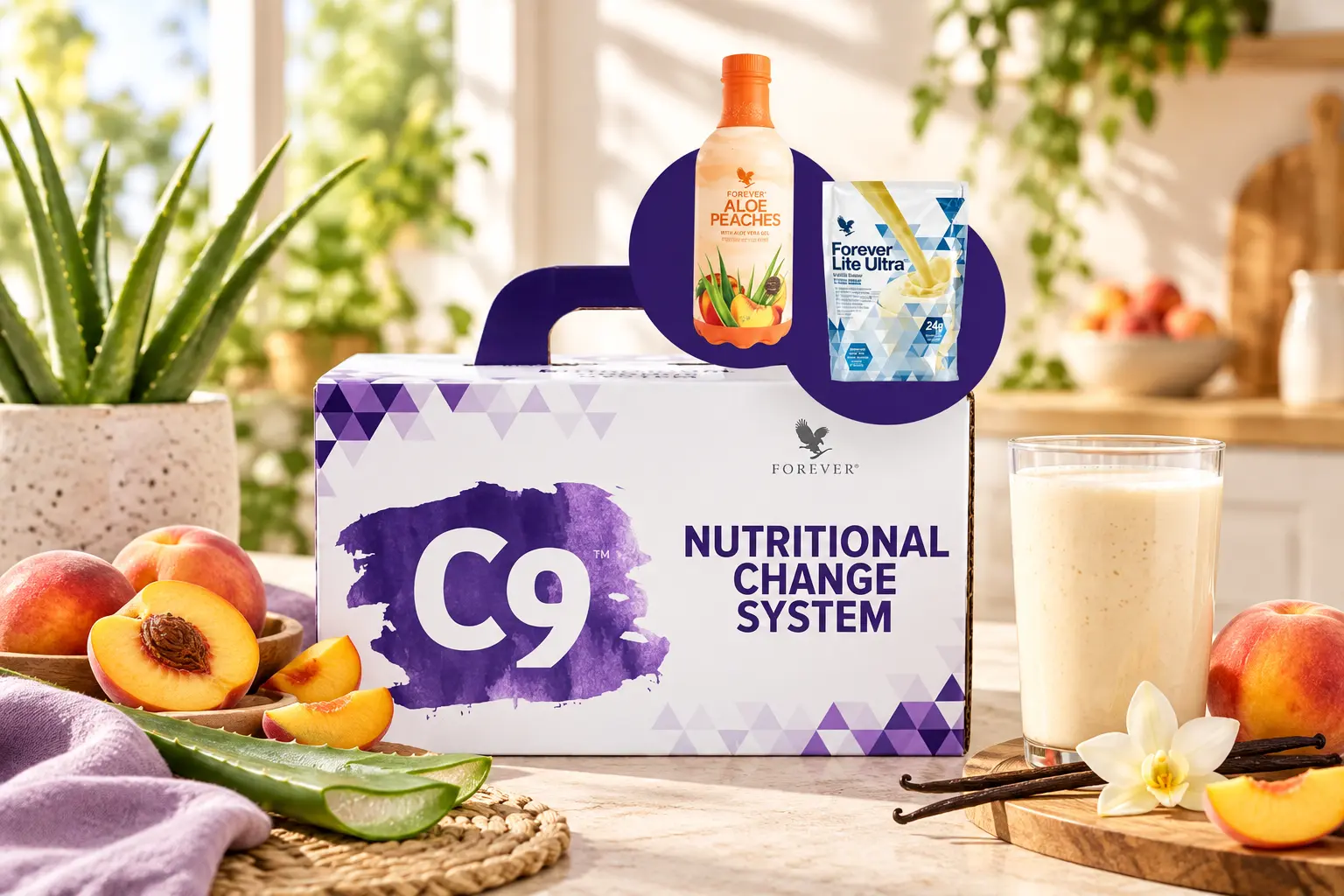 Clean 9 Peach Vanilla v produktovej scéne a scéne z bežného života