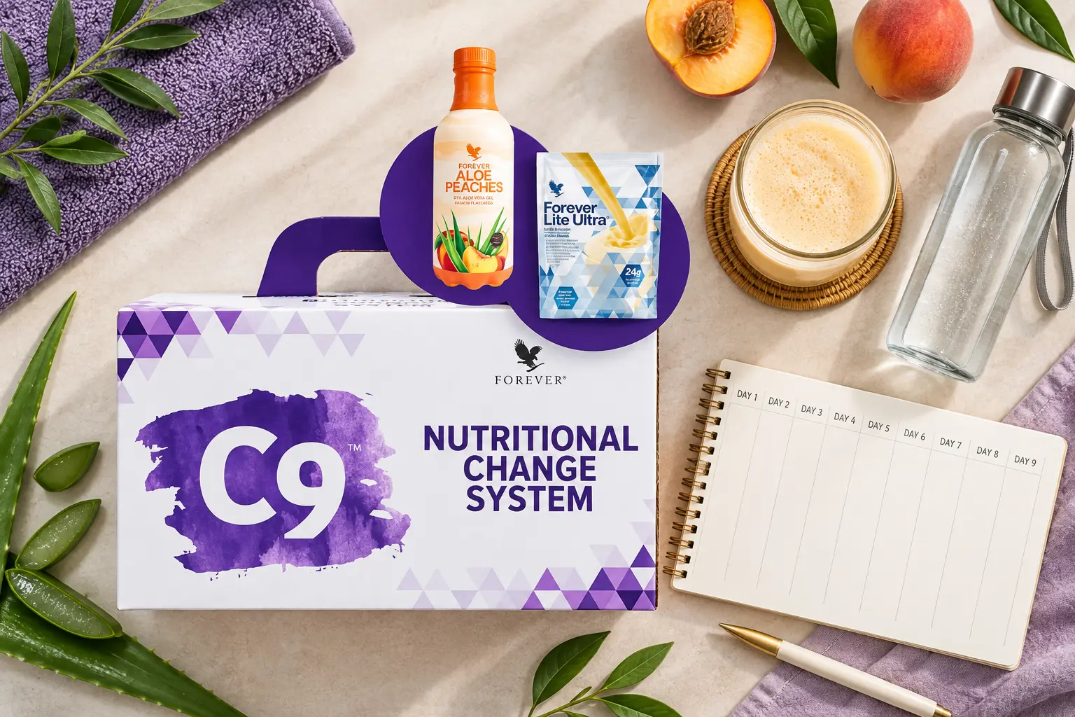 Clean 9 Peach Vanilla v produktovej scéne a scéne z bežného života
