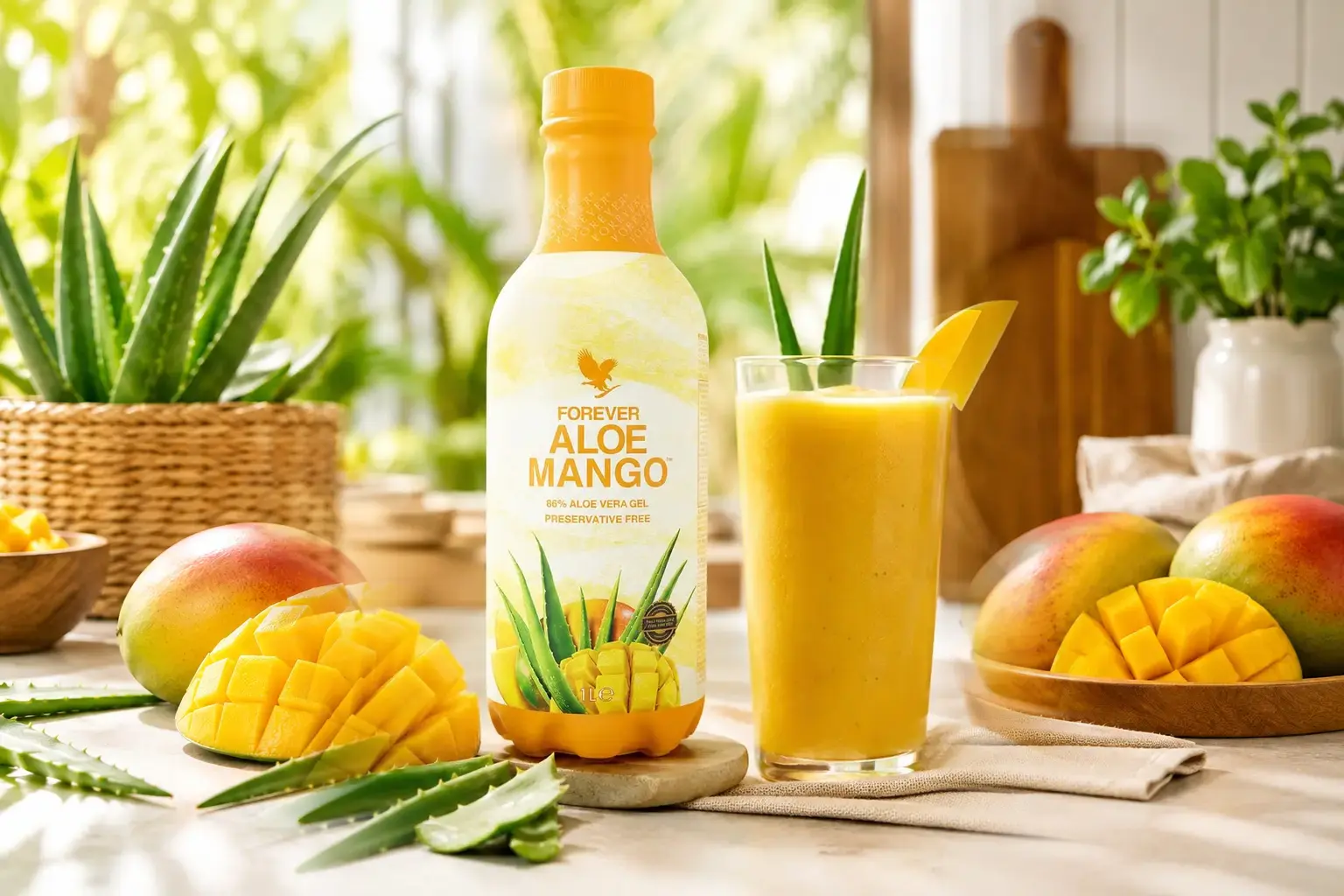 Vychladený Forever Aloe Mango pripravený na podávanie