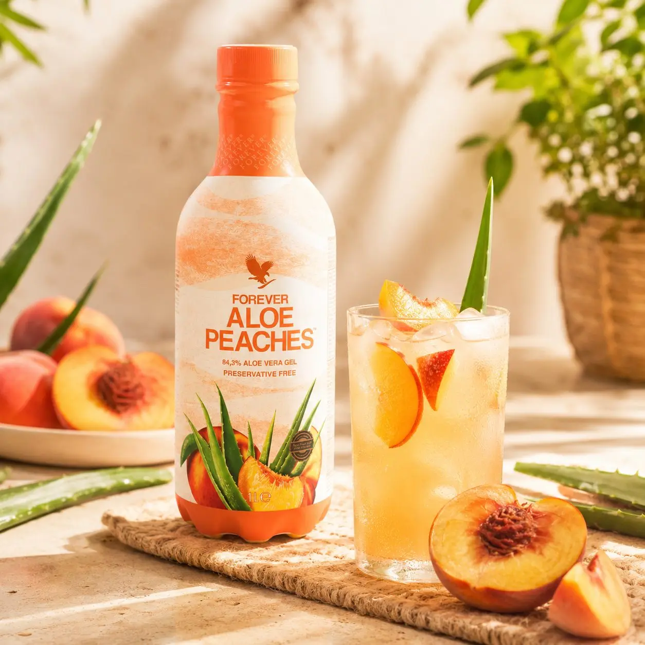 Vychladený Forever Aloe Peaches s broskyňou