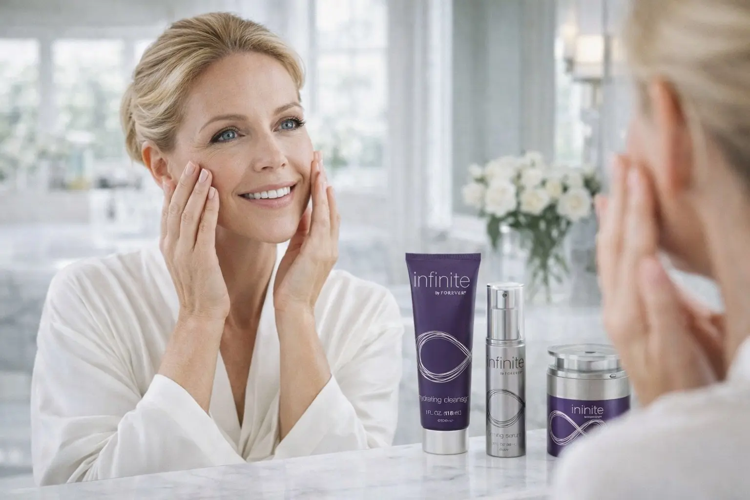 Infinite by Forever Firming Serum v produktovej a každodennej scéne