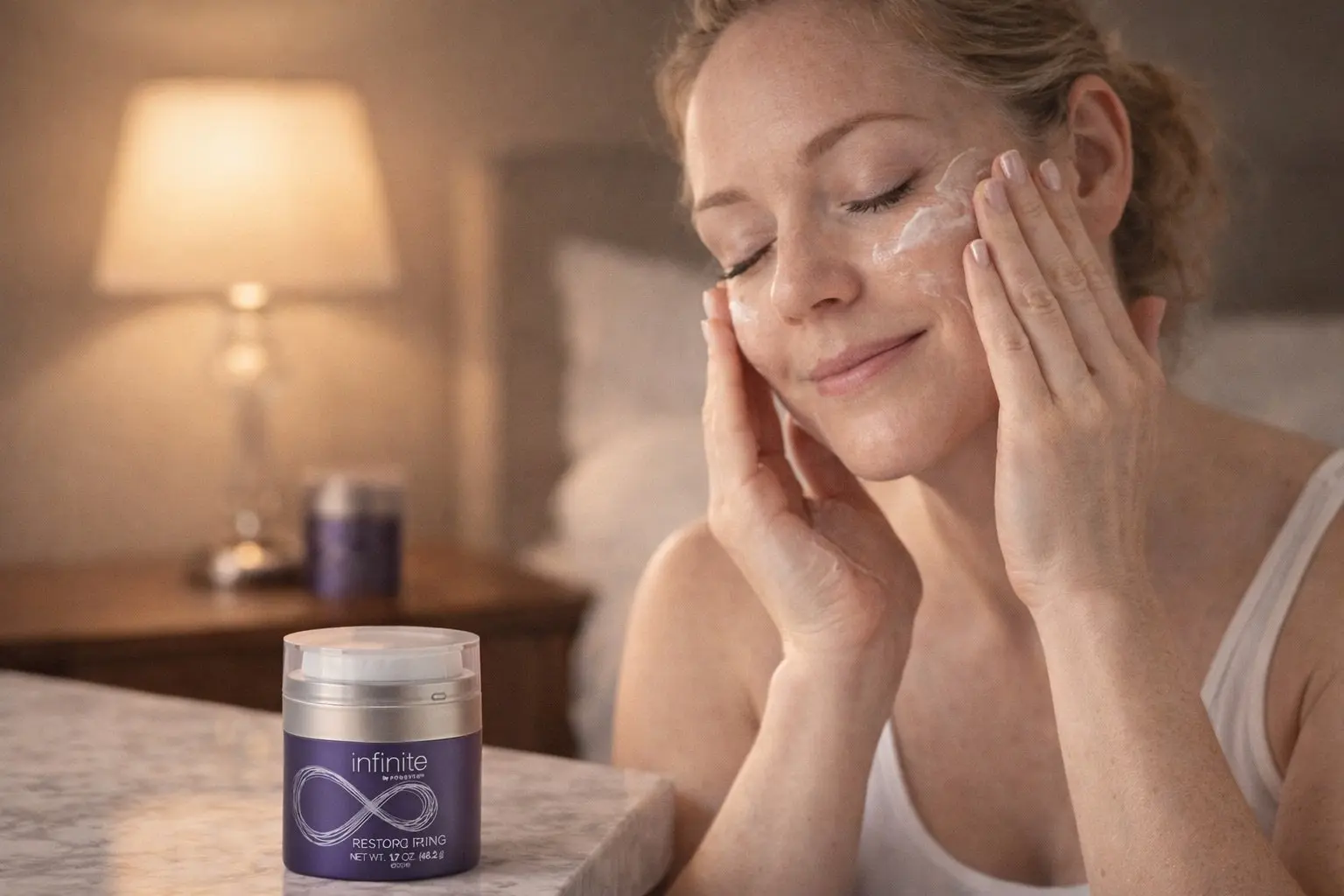 Infinite by Forever Restoring Crème v produktovej a každodennej scéne