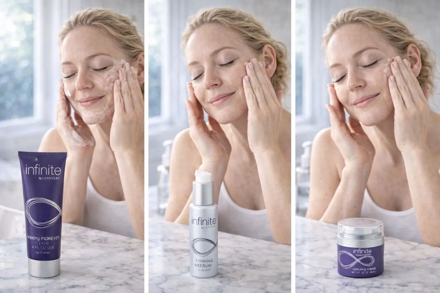 Infinite by Forever Restoring Crème v produktovej a každodennej scéne